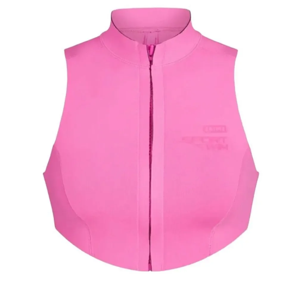 NWT SKIMS Sport Swim Scuba Mock Neck Zip Swim Top In Taffy Pink